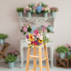 Lofaris Colorful Floral Retro Pink Wall Photography Backdrop