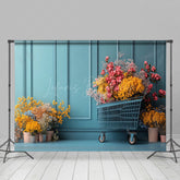 Lofaris Colorful Floral Trolley Blue Vintage Wall Backdrop