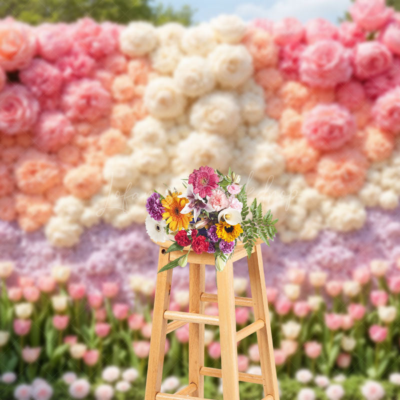 Lofaris Colorful Floral Wall Romantic Wedding Photo Backdrop