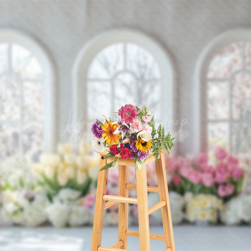 Lofaris Colorful Floral White Window Spring Scenery Backdrop