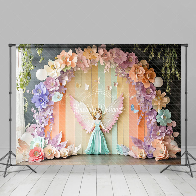 Lofaris Colorful Flower Fairy Butterfly Room Set Backdrop
