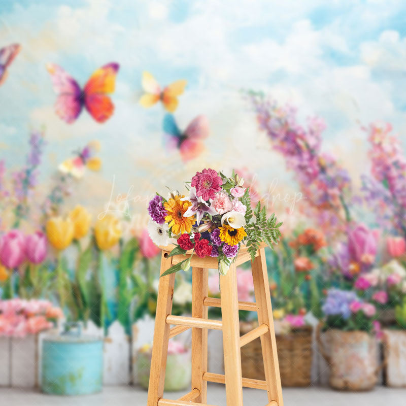 Lofaris Colorful Flower Garden Scene Butterflies Backdrop