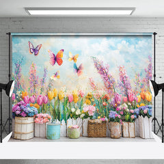 Lofaris Colorful Flower Garden Scene Butterflies Backdrop
