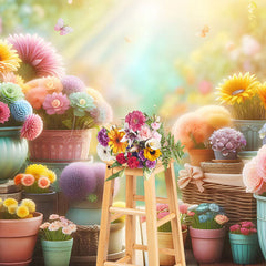 Lofaris Colorful Flower Pots Sunlight Spring Photo Backdrop