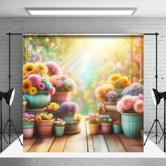 Lofaris Colorful Flower Pots Sunlight Spring Photo Backdrop