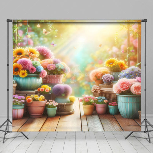 Lofaris Colorful Flower Pots Sunlight Spring Photo Backdrop