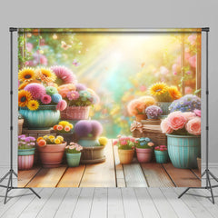 Lofaris Colorful Flower Pots Sunlight Spring Photo Backdrop