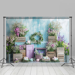 Lofaris Colorful Flowers Eggs Spring Scene Easter Backdrop