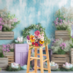 Lofaris Colorful Flowers Eggs Spring Scene Easter Backdrop