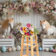 Lofaris Colorful Flowers Horse Models Eggs Festive Backdrop