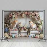 Lofaris Colorful Flowers Horse Models Eggs Festive Backdrop