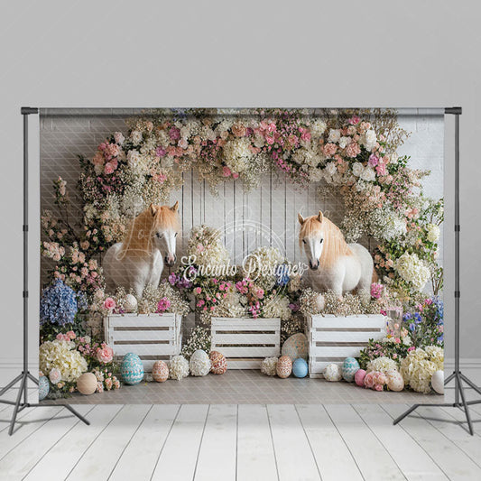 Lofaris Colorful Flowers Horse Models Eggs Festive Backdrop