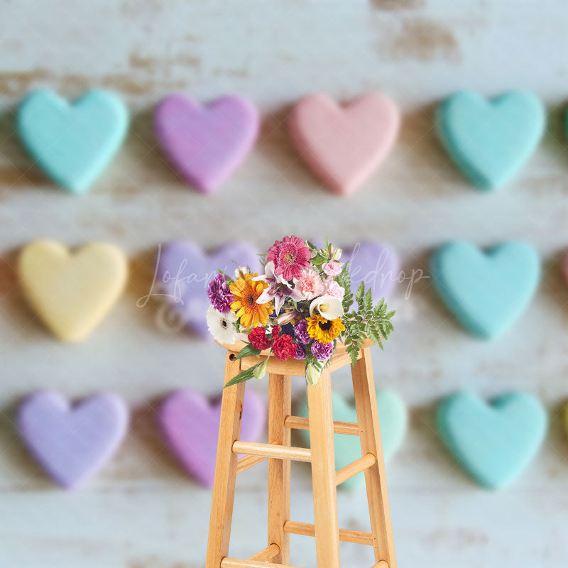 Lofaris Colorful Frosted Love Heart Wood Grain Wall Backdrop