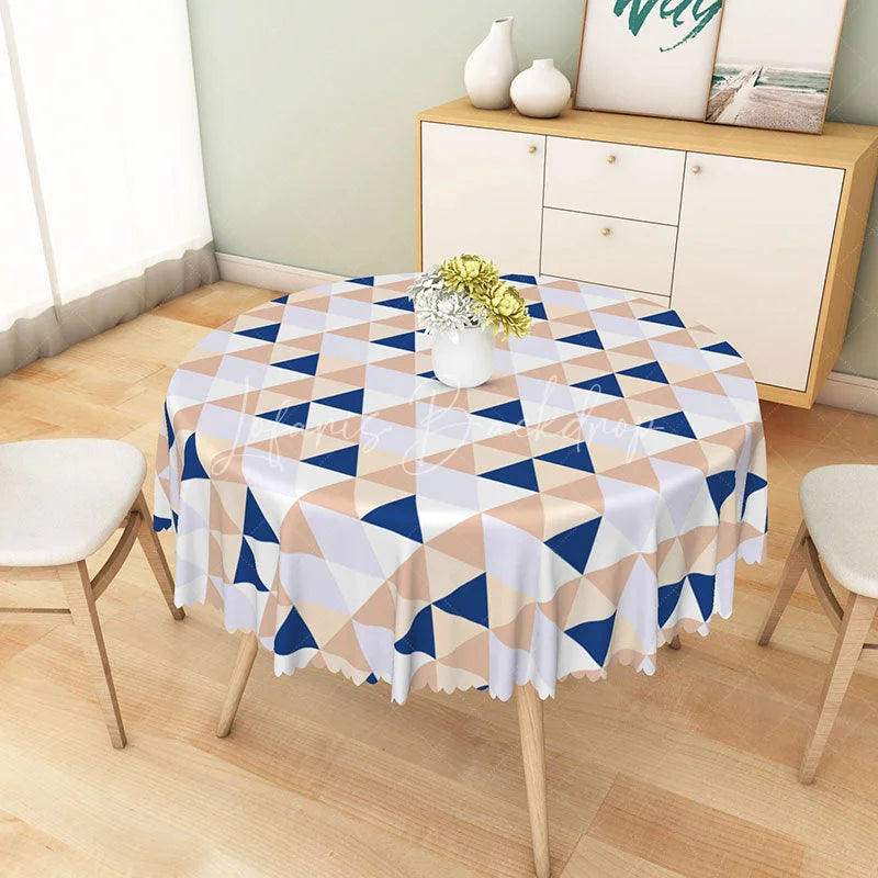 Lofaris Colorful Geometric Triangle Mosaic Round Tablecloth Modern Abstract Pattern for Kitchen and Party