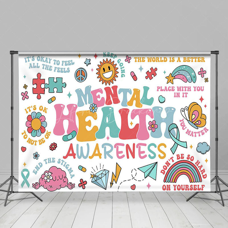 Lofaris Colorful Groovy Mental Health Awareness Backdrop