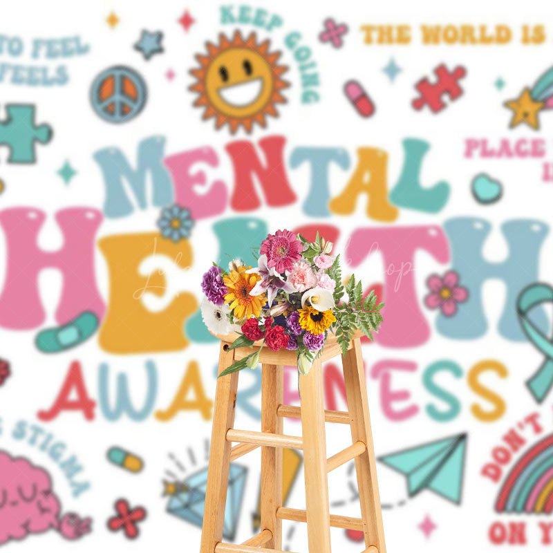 Lofaris Colorful Groovy Mental Health Awareness Backdrop