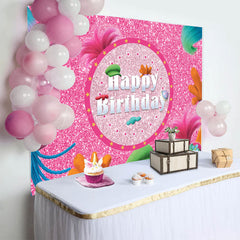 Lofaris Colorful Hair Pink Glitter Happy Birthday Backdrop