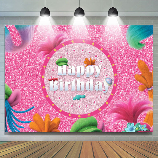 Lofaris Colorful Hair Pink Glitter Happy Birthday Backdrop