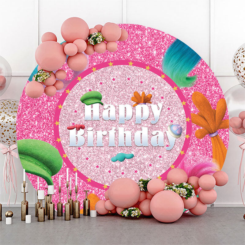 Lofaris Colorful Hair Pink Glitter Round Birthday Backdrop