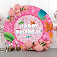 Lofaris Colorful Hair Pink Glitter Round Birthday Backdrop