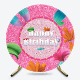 Lofaris Colorful Hair Pink Glitter Round Birthday Backdrop