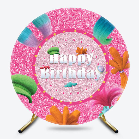 Lofaris Colorful Hair Pink Glitter Round Birthday Backdrop