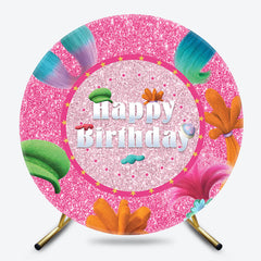 Lofaris Colorful Hair Pink Glitter Round Birthday Backdrop