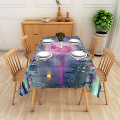Lofaris Colorful Halloween Graveyard Rectangle Tablecloth for Spooky and Artistic Haunted Cemetery Party Decor