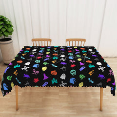 Lofaris Colorful Halloween Rectangle Tablecloth with Skulls and Bats for Fun Vibrant Spooky Party Decor