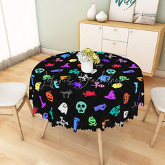 Lofaris Colorful Halloween Round Tablecloth with Mouse Jack-O’-Lantern and Spiders for Fun Kids Party