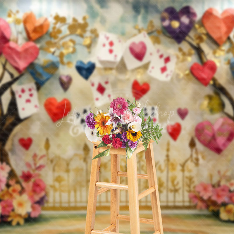 Lofaris Colorful Hearts Poker Trees Valentines Day Backdrop