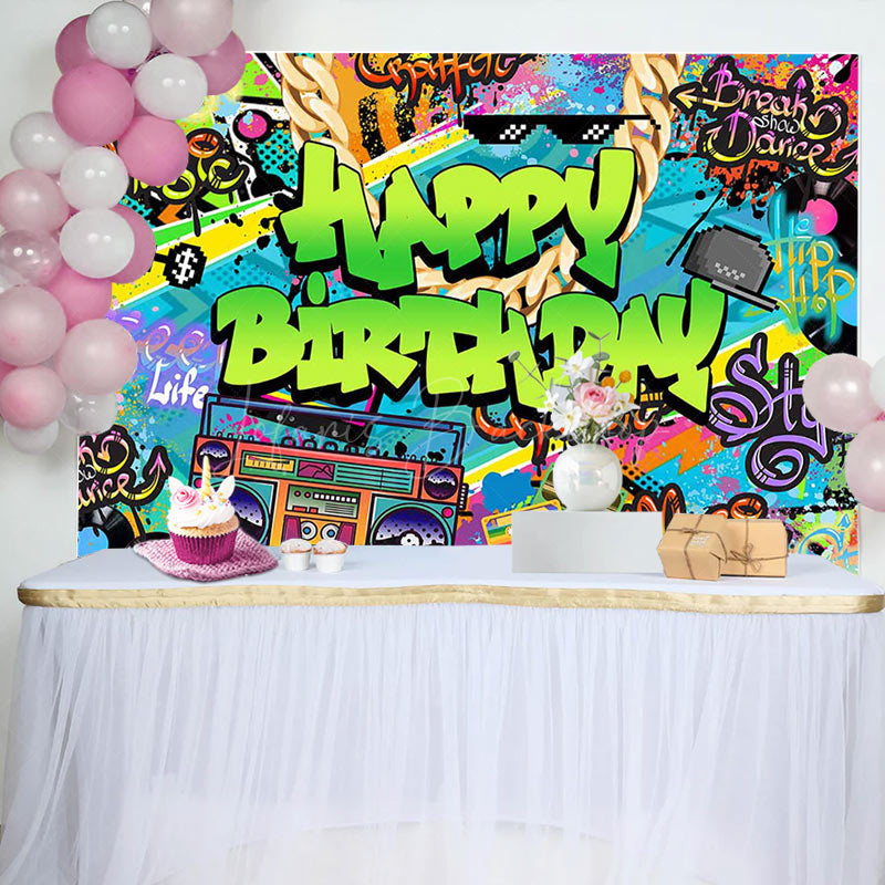 Lofaris Colorful Hiphop Graffiti Happy Birthday Backdrop