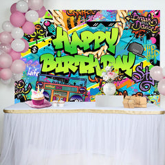 Lofaris Colorful Hiphop Graffiti Happy Birthday Backdrop