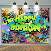 Lofaris Colorful Hiphop Graffiti Happy Birthday Backdrop