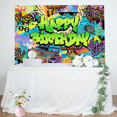 Lofaris Colorful Hiphop Graffiti Happy Birthday Backdrop