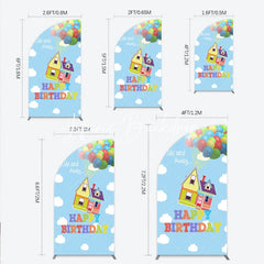 Lofaris Colorful House and Balloons ’Up Up Away’ Happy Birthday Half Moon Arch Backdrop Whimsical Party Decor