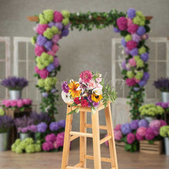 Lofaris Colorful Hydrangea Wedding Arch Photography Backdrop Rustic Doors with Purple and Green Florals Garden Photo Prop