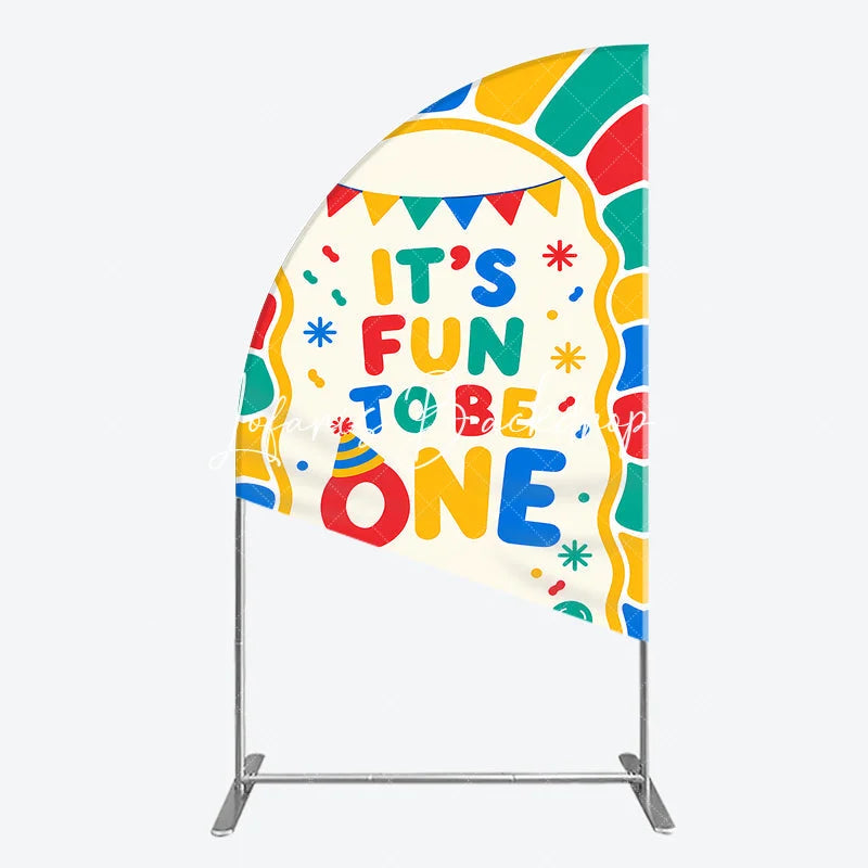 Lofaris Colorful ’It’s Fun to Be One’ First Birthday Half Moon Arch Backdrop with Balloons and Party Hat Decor