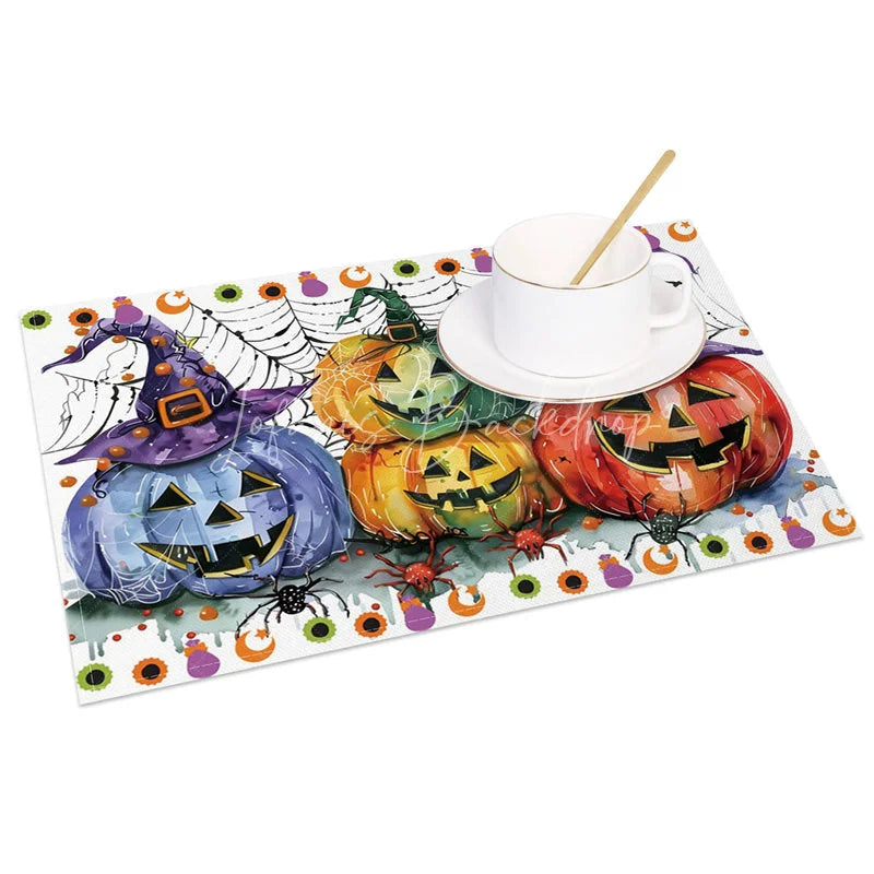 Lofaris Colorful Jack-O’-Lantern and Witch Hat Set of 4 Placemats for Fun Kids Halloween Party Decorations