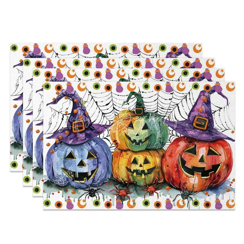Lofaris Colorful Jack-O’-Lantern and Witch Hat Set of 4 Placemats for Fun Kids Halloween Party Decorations