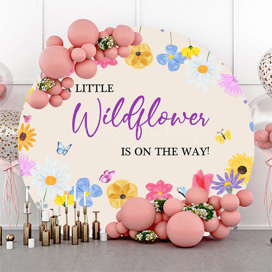 Lofaris Colorful Little Wildflower Round Baby Shower Backdrop