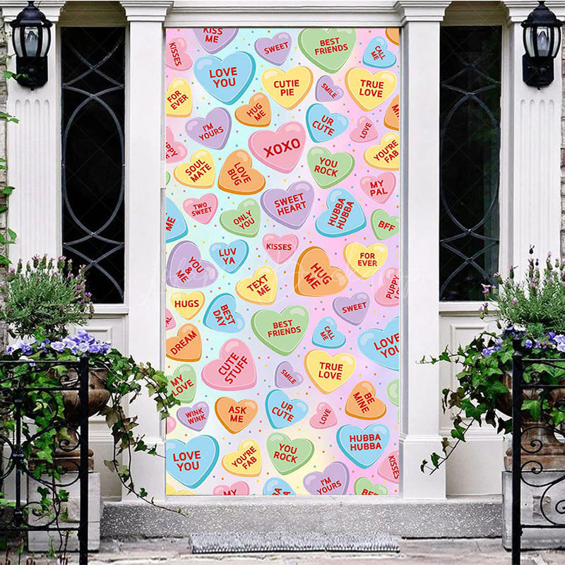 Lofaris Colorful Loving Text Hearts Valentines Day Door Cover
