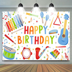Lofaris Colorful Musical Instrument Happy Birthday Backdrop