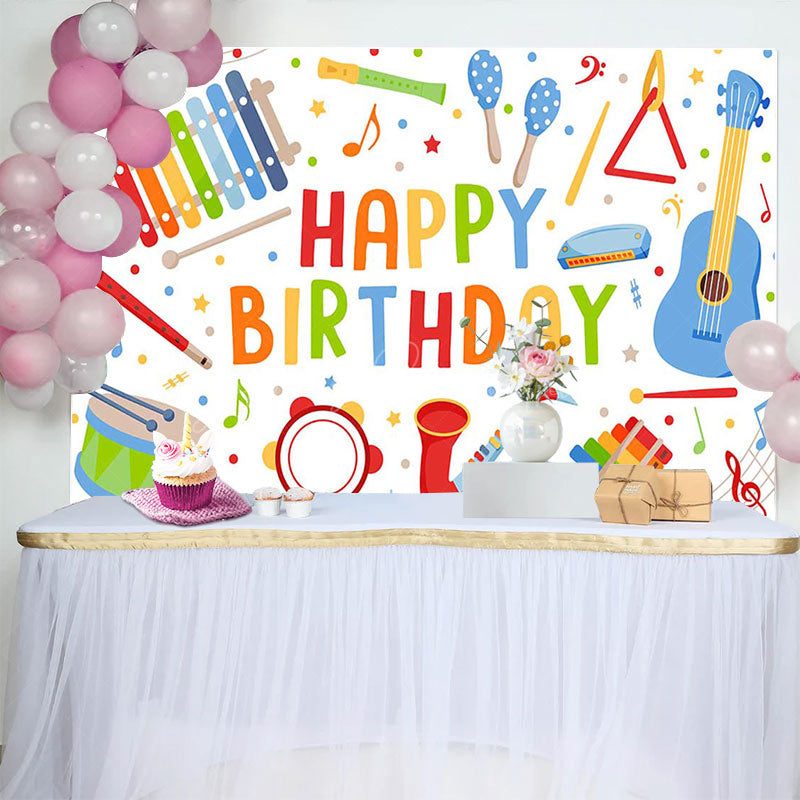 Lofaris Colorful Musical Instrument Happy Birthday Backdrop