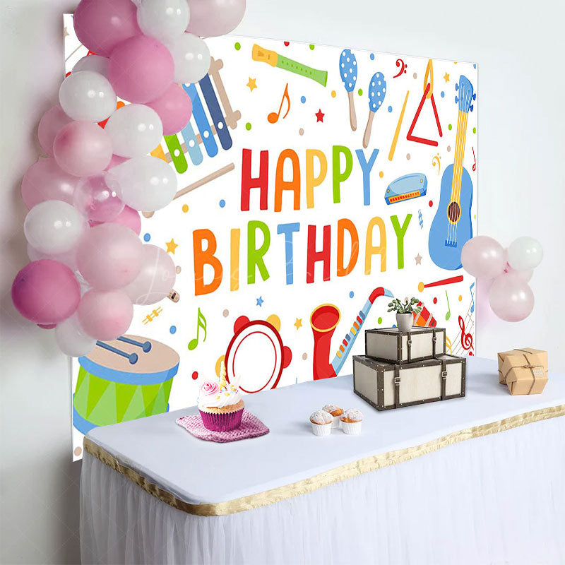 Lofaris Colorful Musical Instrument Happy Birthday Backdrop