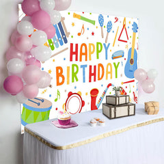 Lofaris Colorful Musical Instrument Happy Birthday Backdrop