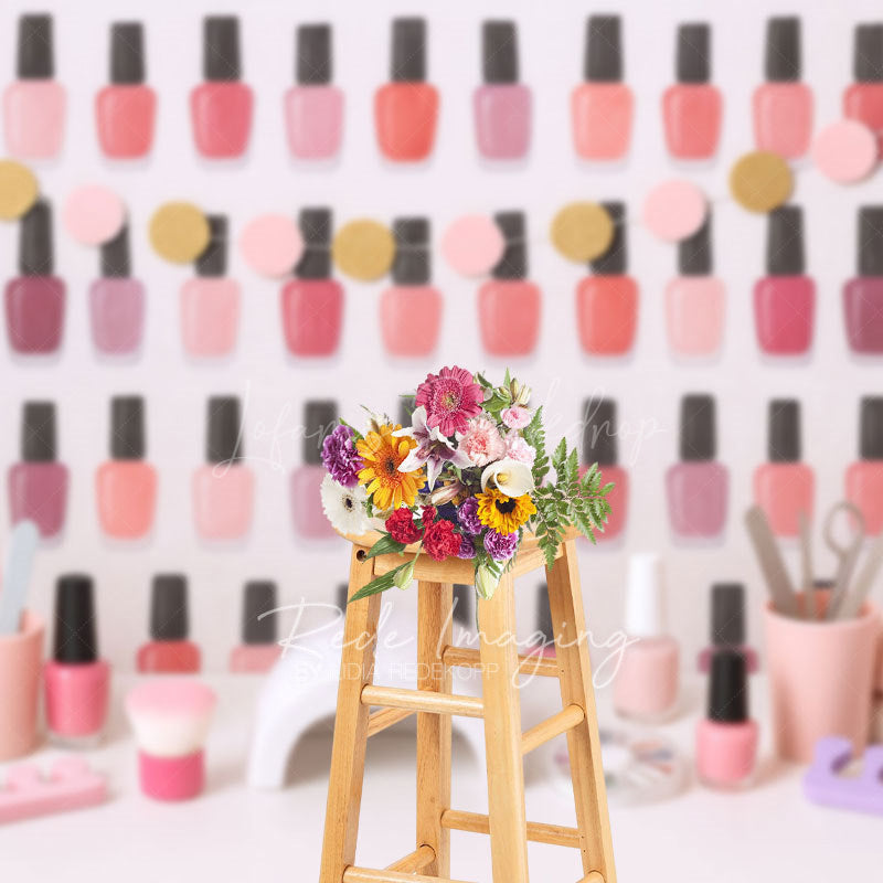 Lofaris Colorful Nail Salon Girls Cake Smash Photo Backdrop