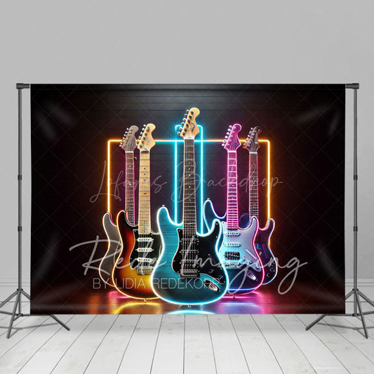 Lofaris Colorful Neon Electric Guitar Stage Photo Backdrop