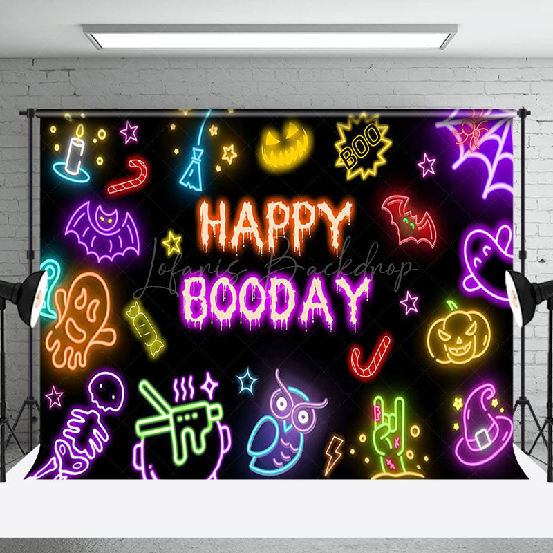 Lofaris Colorful Neon Ghosts Black Happy Booday Backdrop