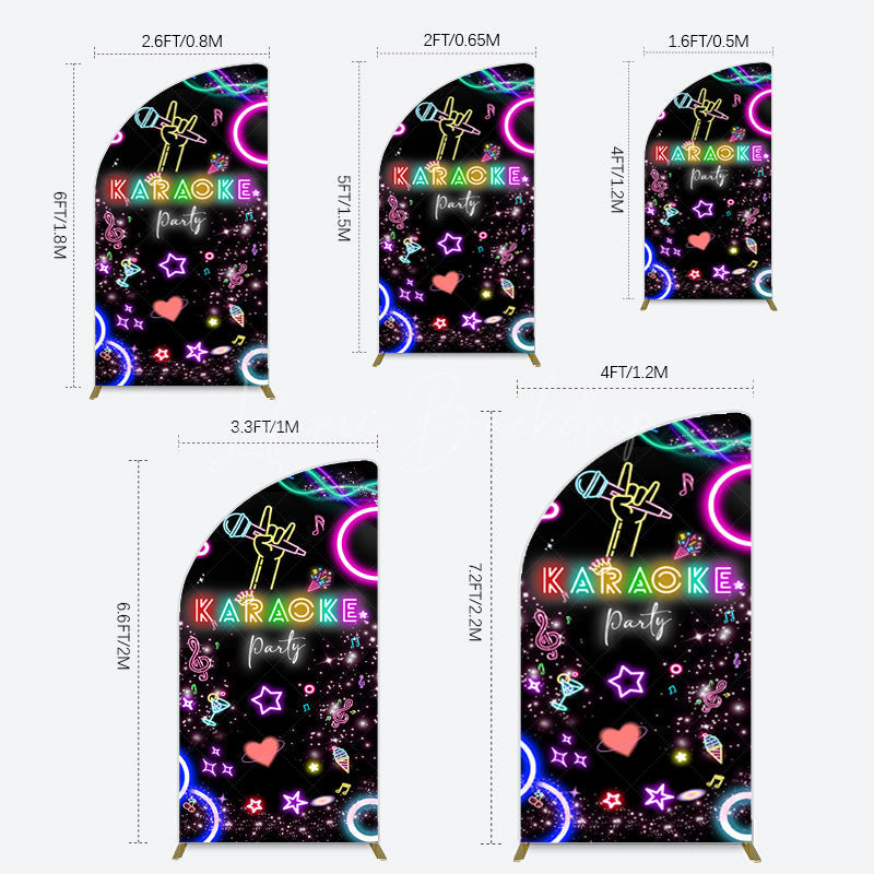 Lofaris Colorful Neon Musical Karaoke Party Half Moon Arch Backdrop
